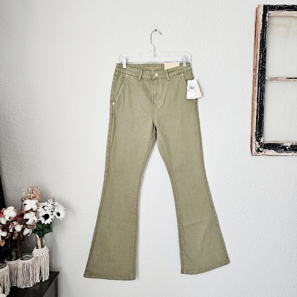 MICHAEL Michael Kors Denim - MICHAEL Michael Kors High Rise Selma Flare Jeans Olive Green Retro Stretch 6 NEW
